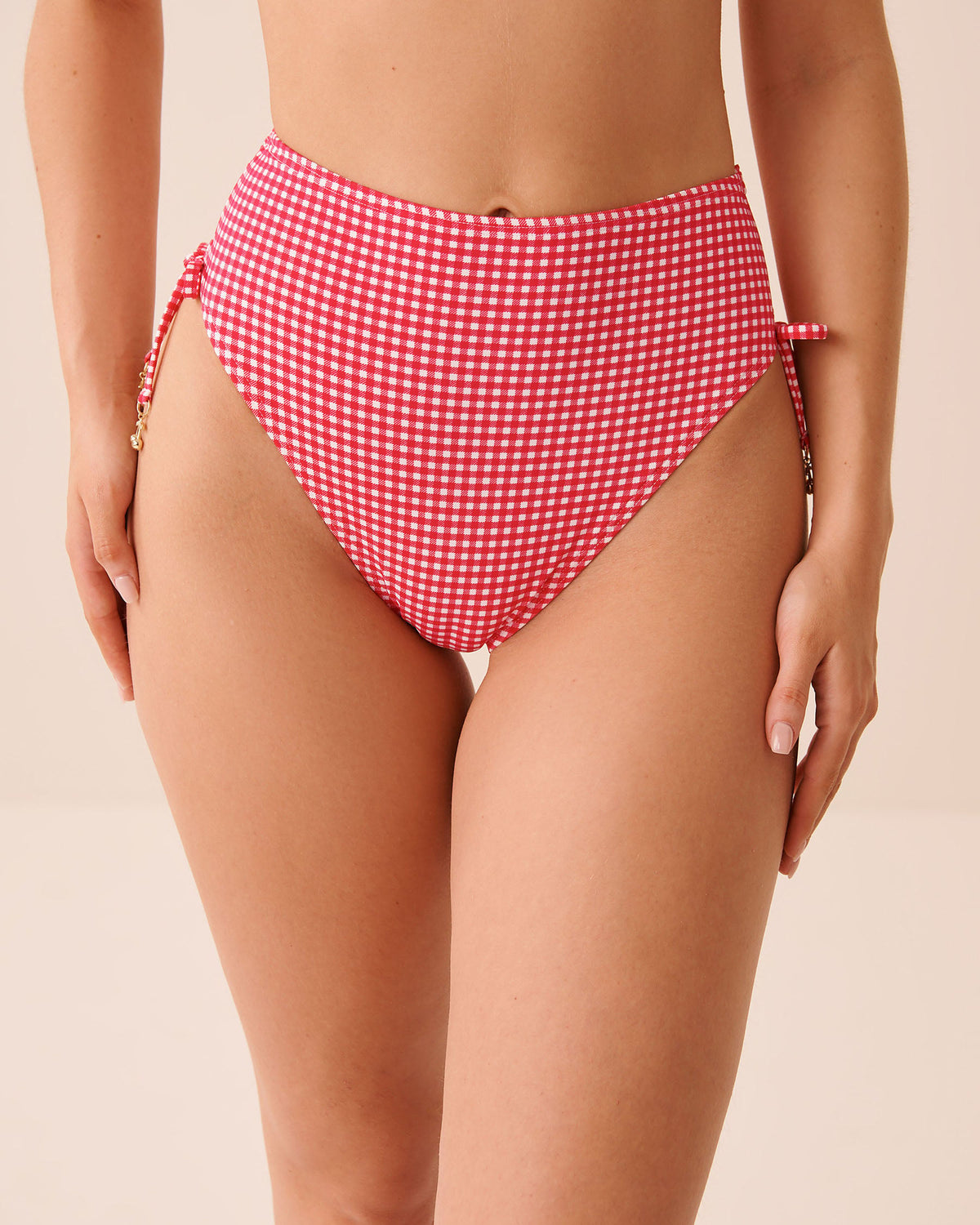 RED GINGHAM Side Tie High Waist Brazilian Bottom