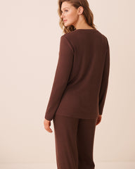 Ribbed Knit Long Sleeve Henley Shirt
