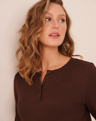 Ribbed Knit Long Sleeve Henley Shirt