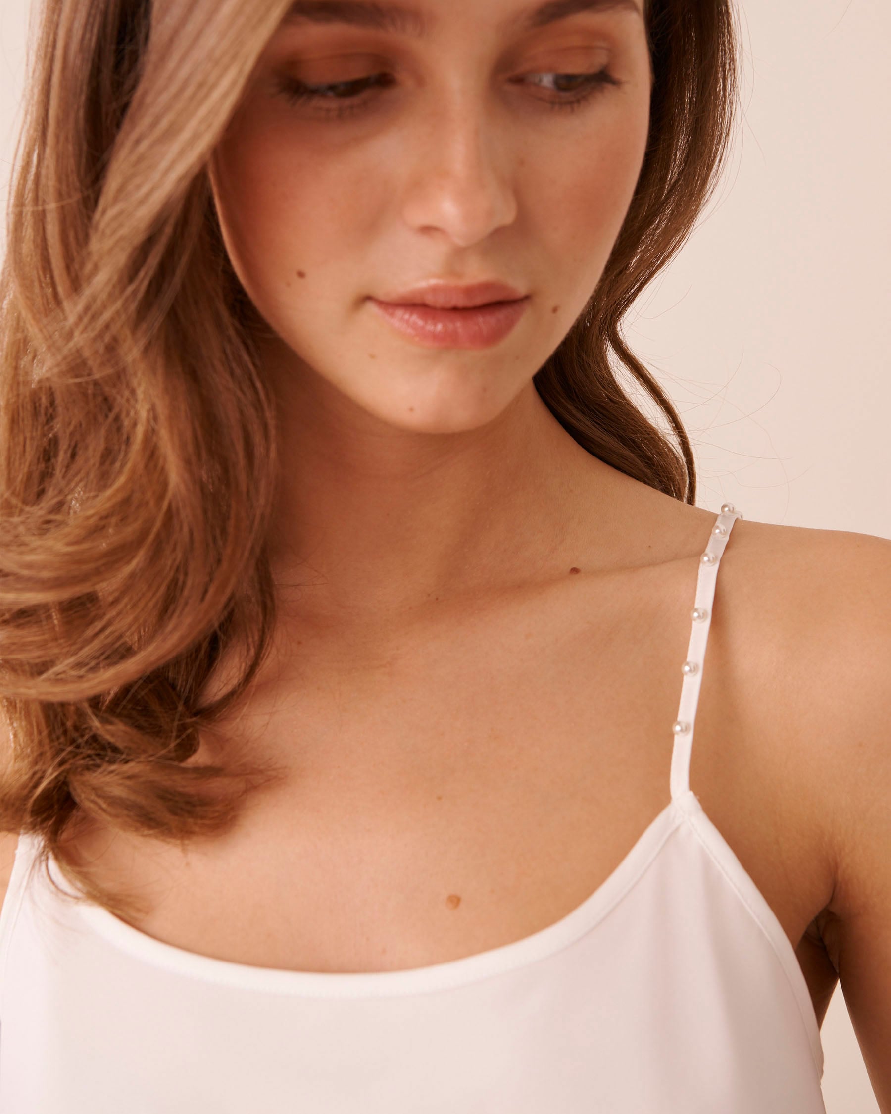 Satin and Chiffon Cami Top with Beaded Straps