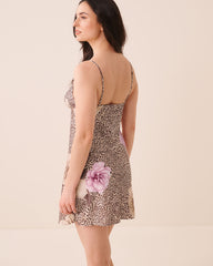 Floral Leopard Print Satin Nightie