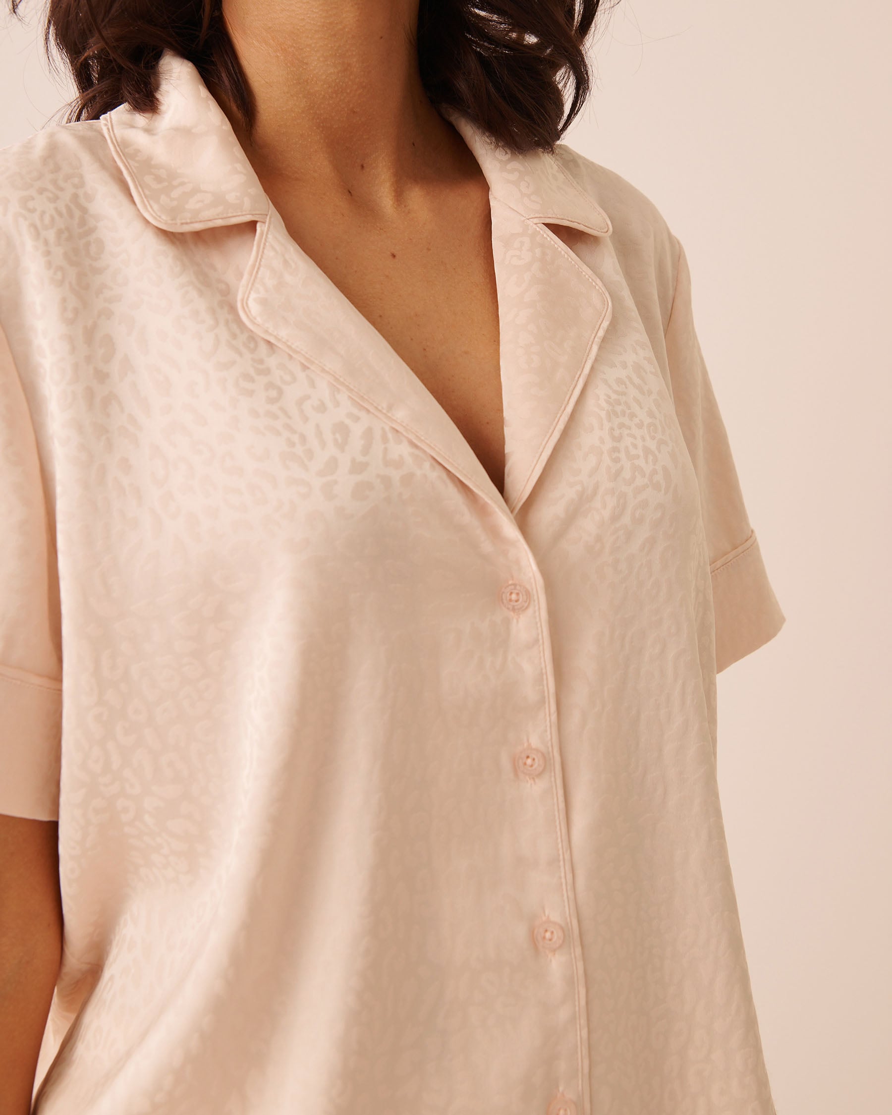 Leopard Jacquard Short Sleeve Satin Pajama Set