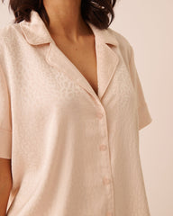 Leopard Jacquard Short Sleeve Satin Pajama Set