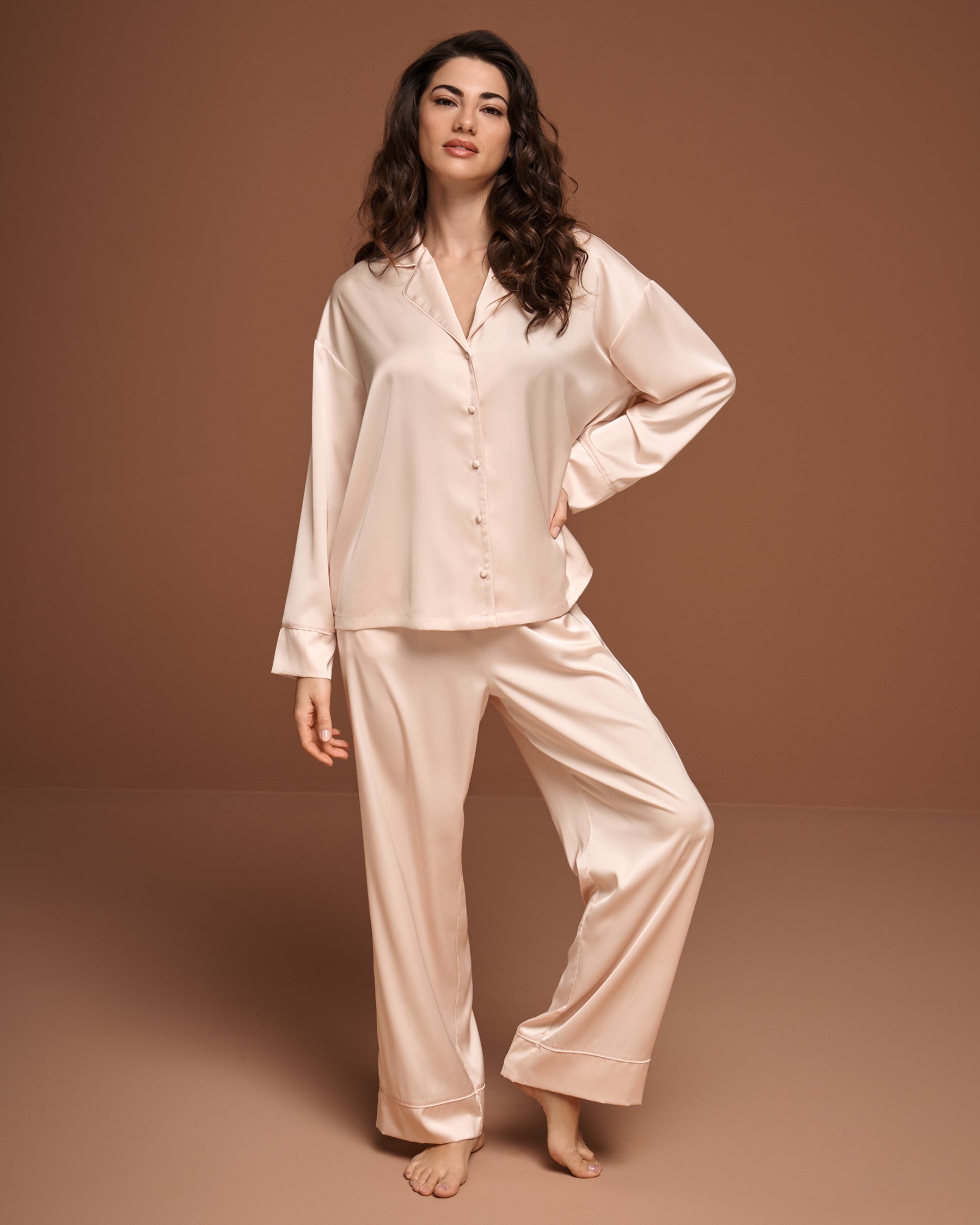 Satin Long Sleeve Button-down Shirt
