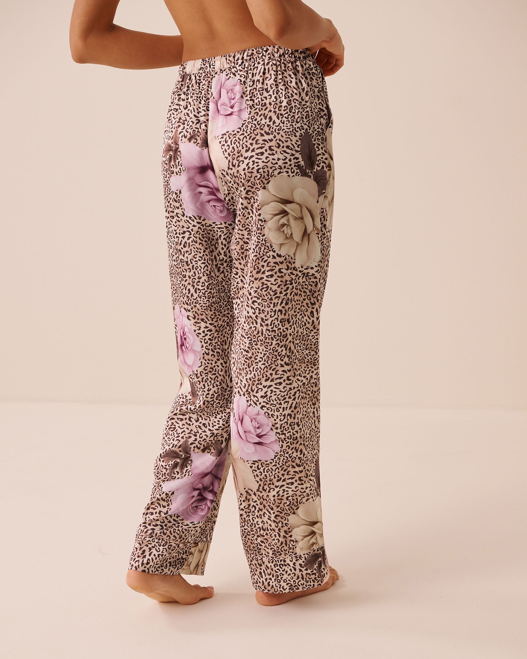 Floral Leopard Print Satin Pants