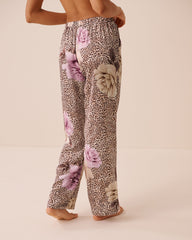 Floral Leopard Print Satin Pants