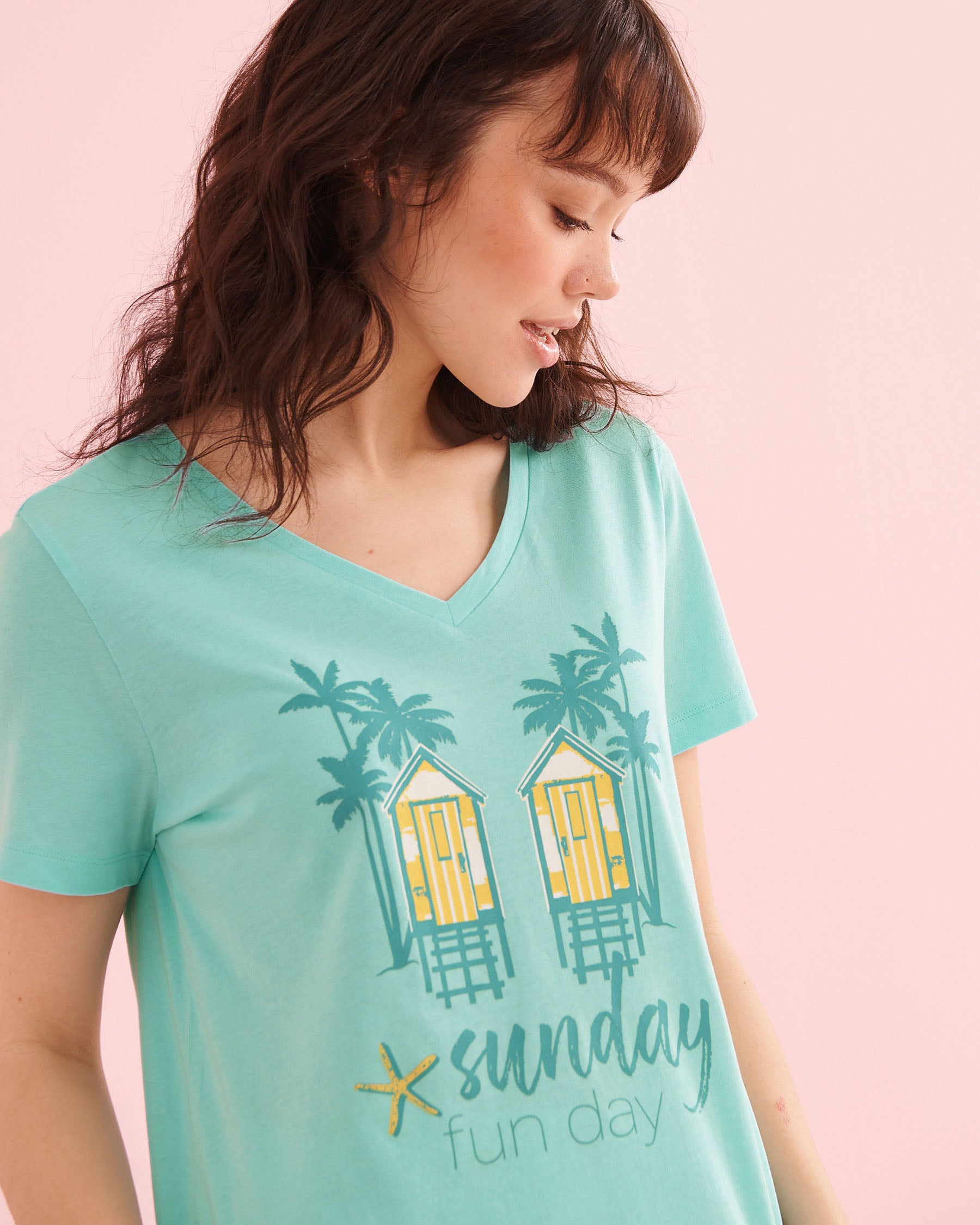 Sea Cabin Print Cotton T-shirt and Capris PJ Set