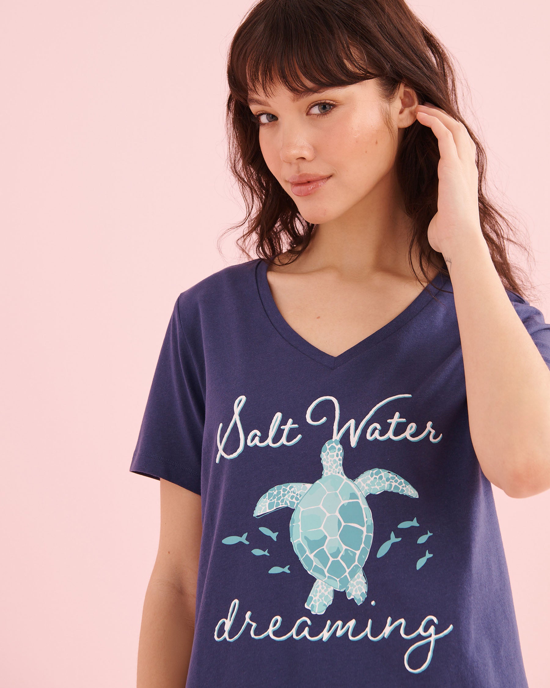 Sea Turtle Print Cotton T-shirt and Capris PJ Set