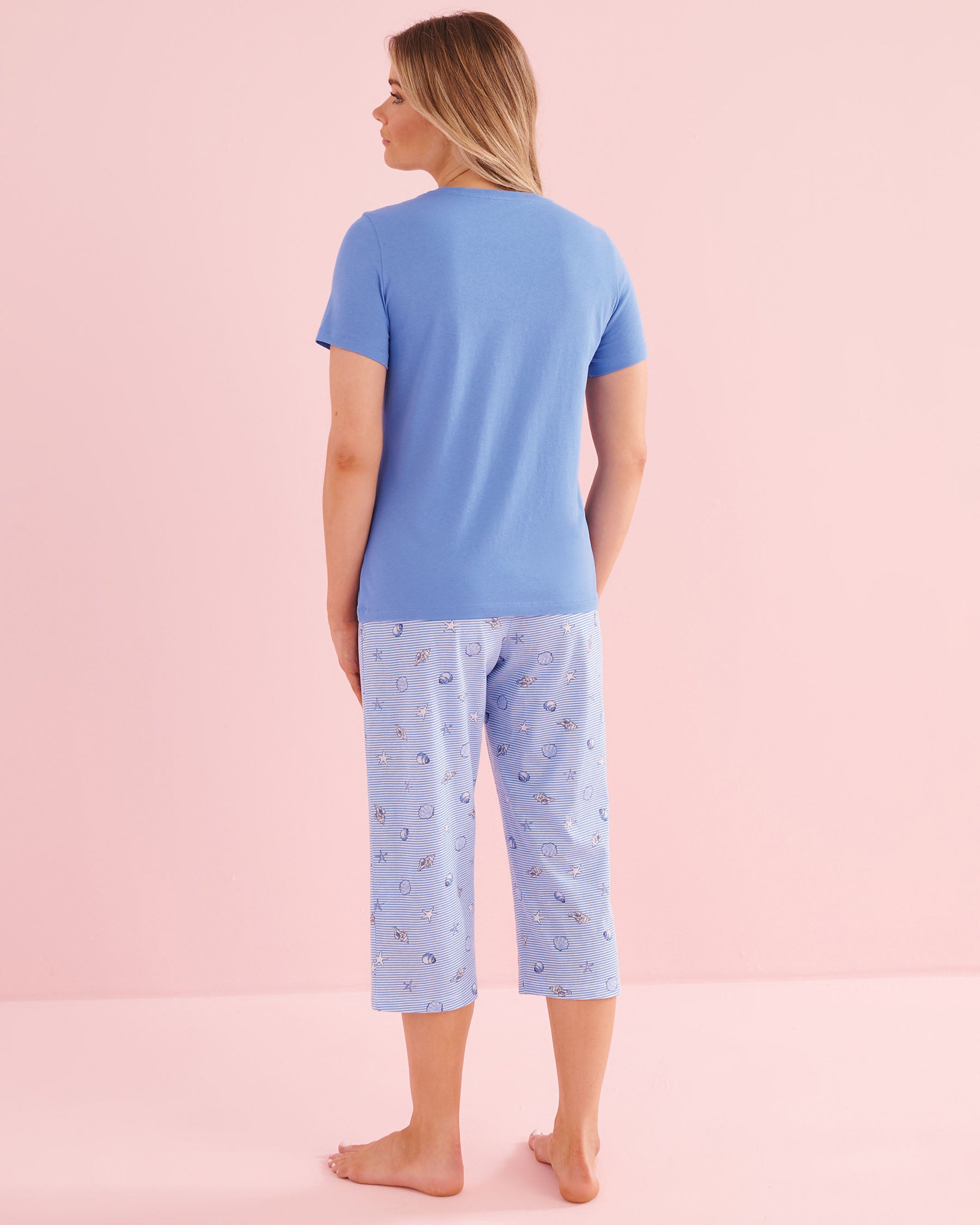 Seashell Print Cotton T-shirt and Capris PJ Set