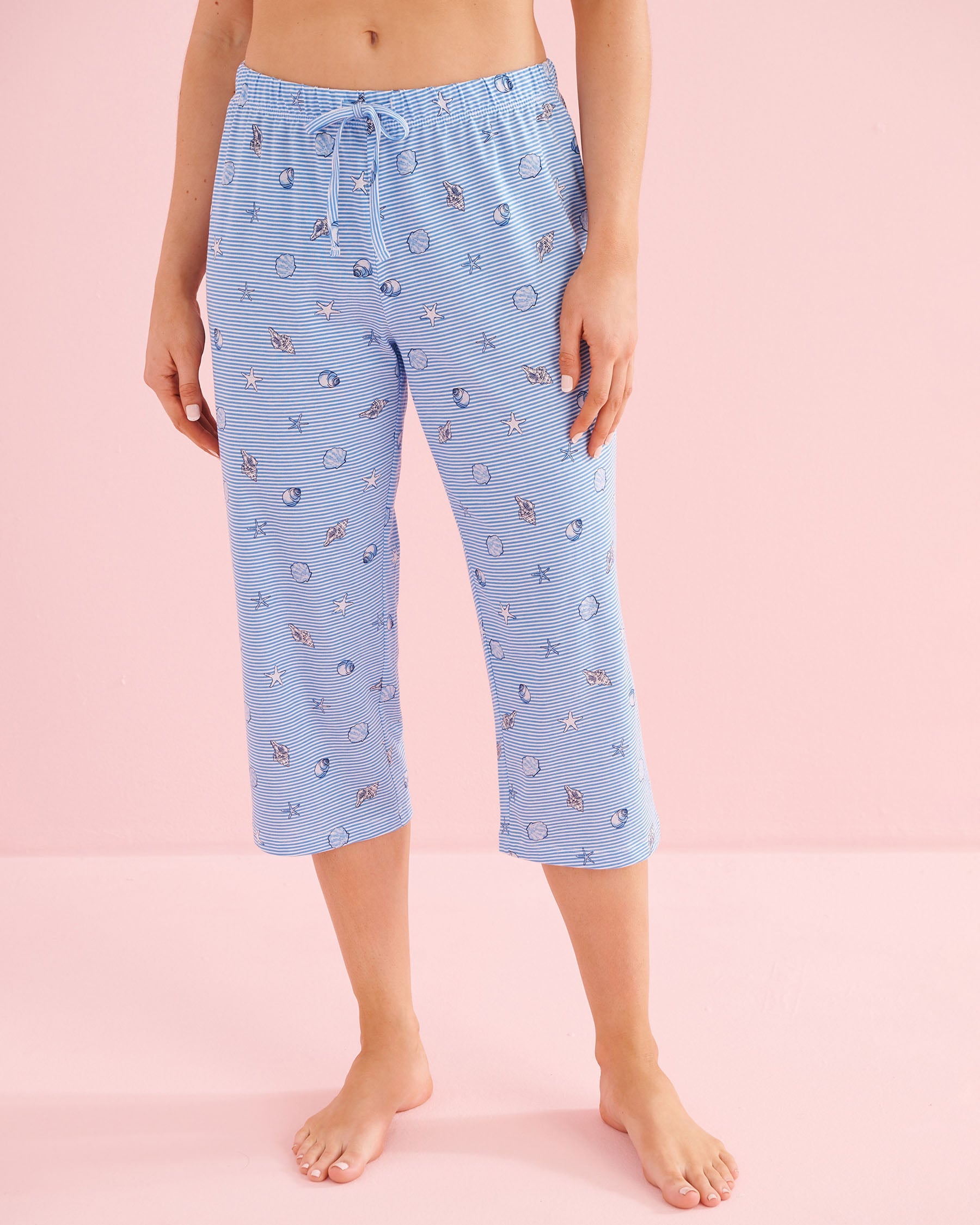 Seashell Print Cotton T-shirt and Capris PJ Set