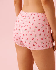 Strawberry Print Super Soft Biker Style Pajama Shorts