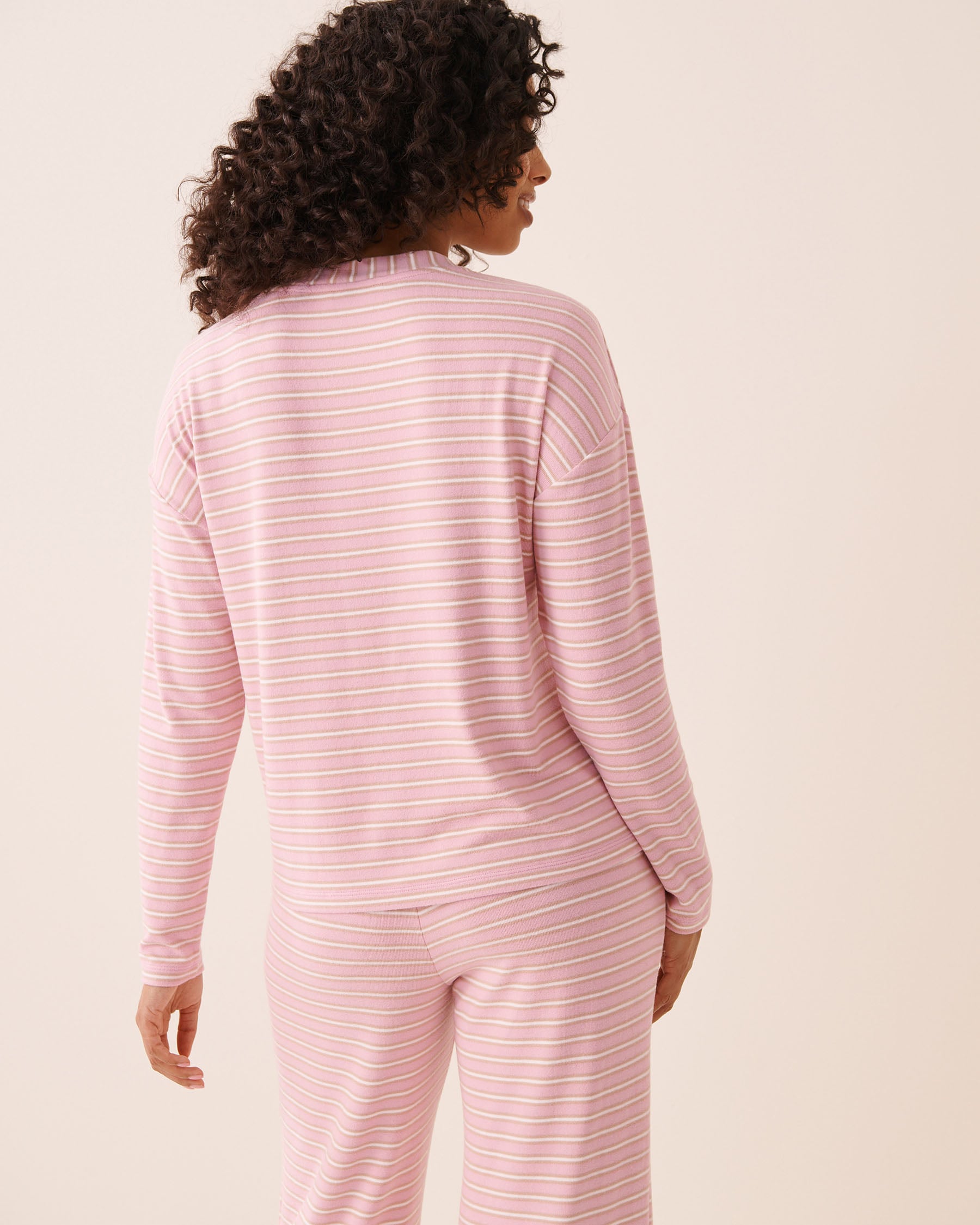 Striped Soft Knit Long Sleeve Button-down Top