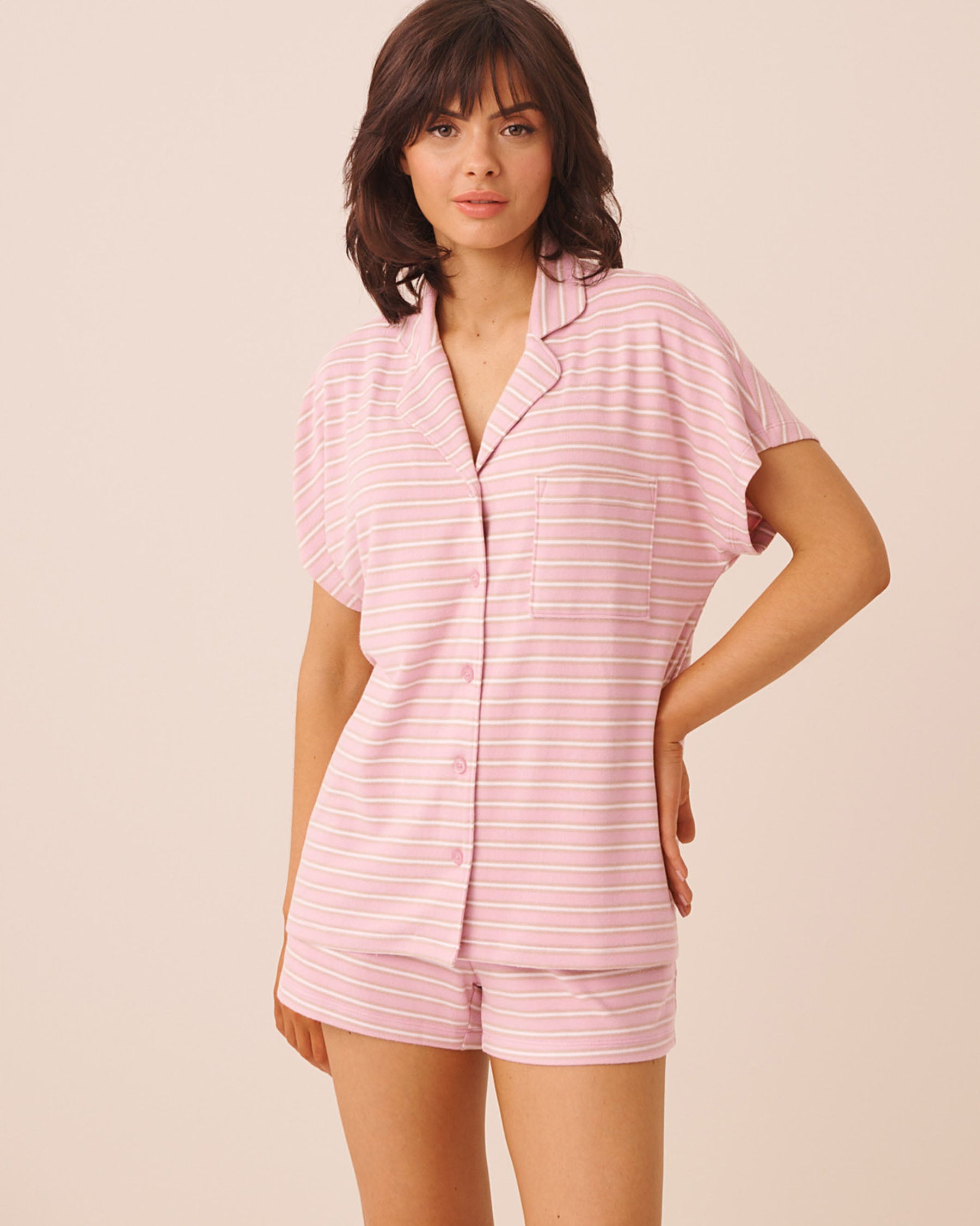 Striped Soft Knit Short Sleeve Button-down Shirt