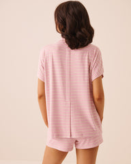 Striped Soft Knit Short Sleeve Button-down Shirt