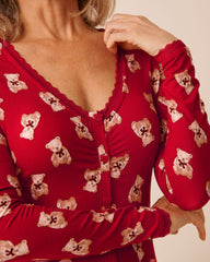 Teddy Bear Print Super Soft Long Sleeve Jumpsuit