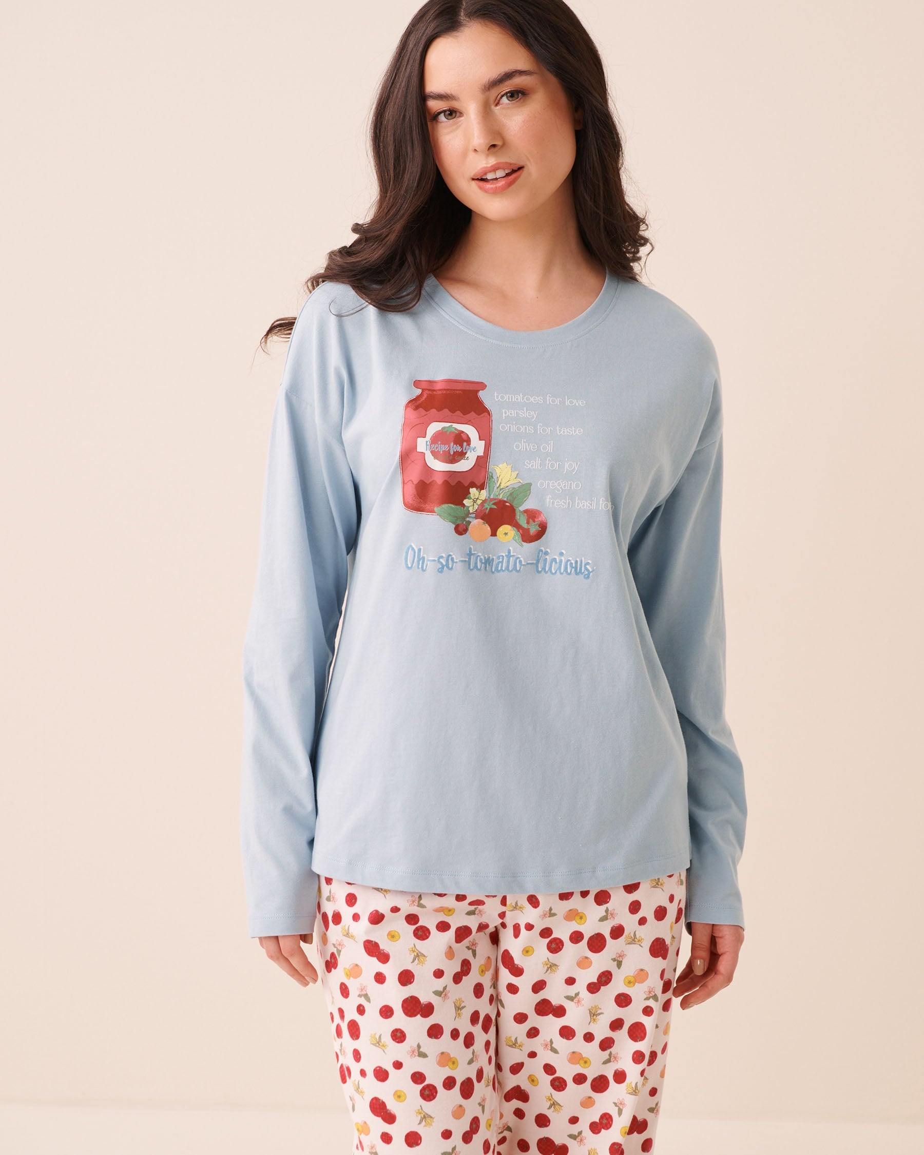 Tomato Sauce Print Cotton Long Sleeve Shirt