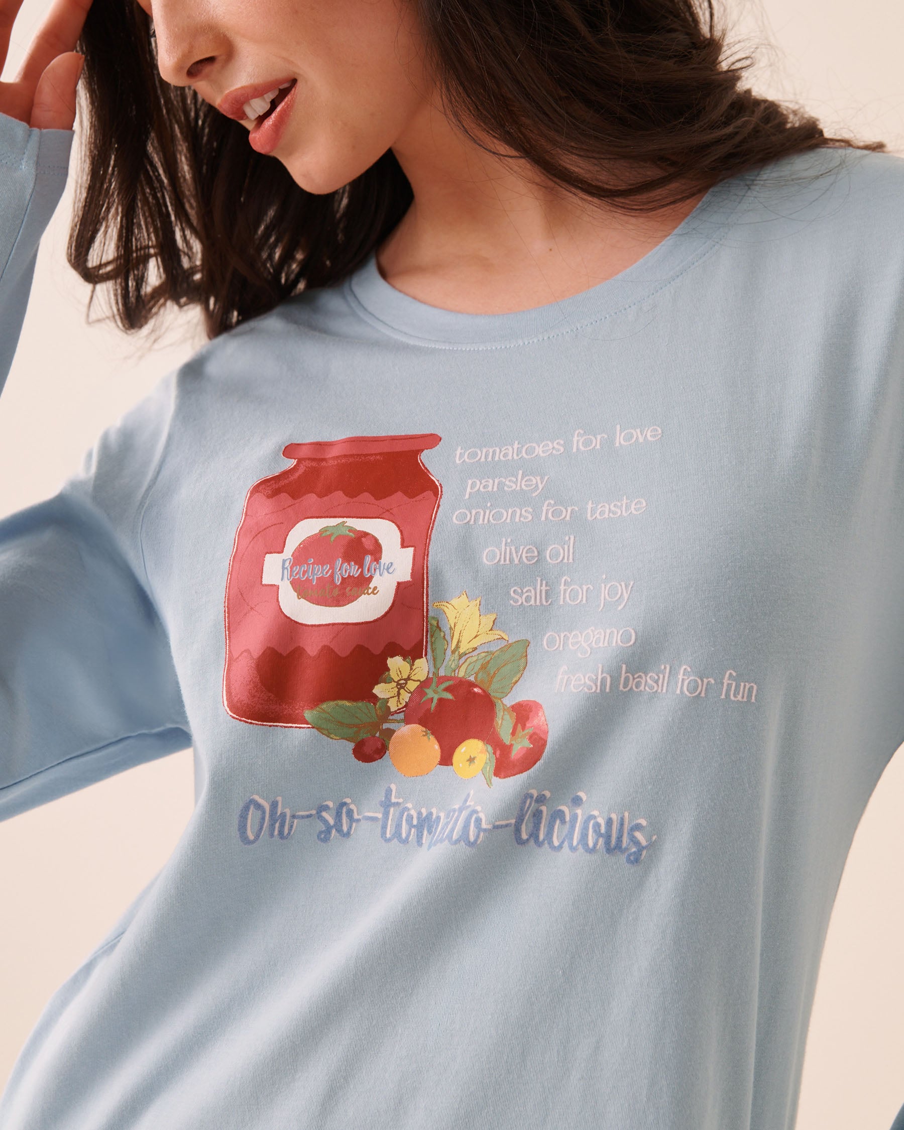 Tomato Sauce Print Cotton Long Sleeve Shirt