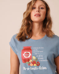 Tomato Sauce Print Cotton Short Sleeve T-shirt