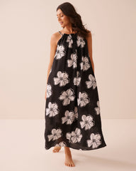 Tropical Floral High-Neck Maxi Dress