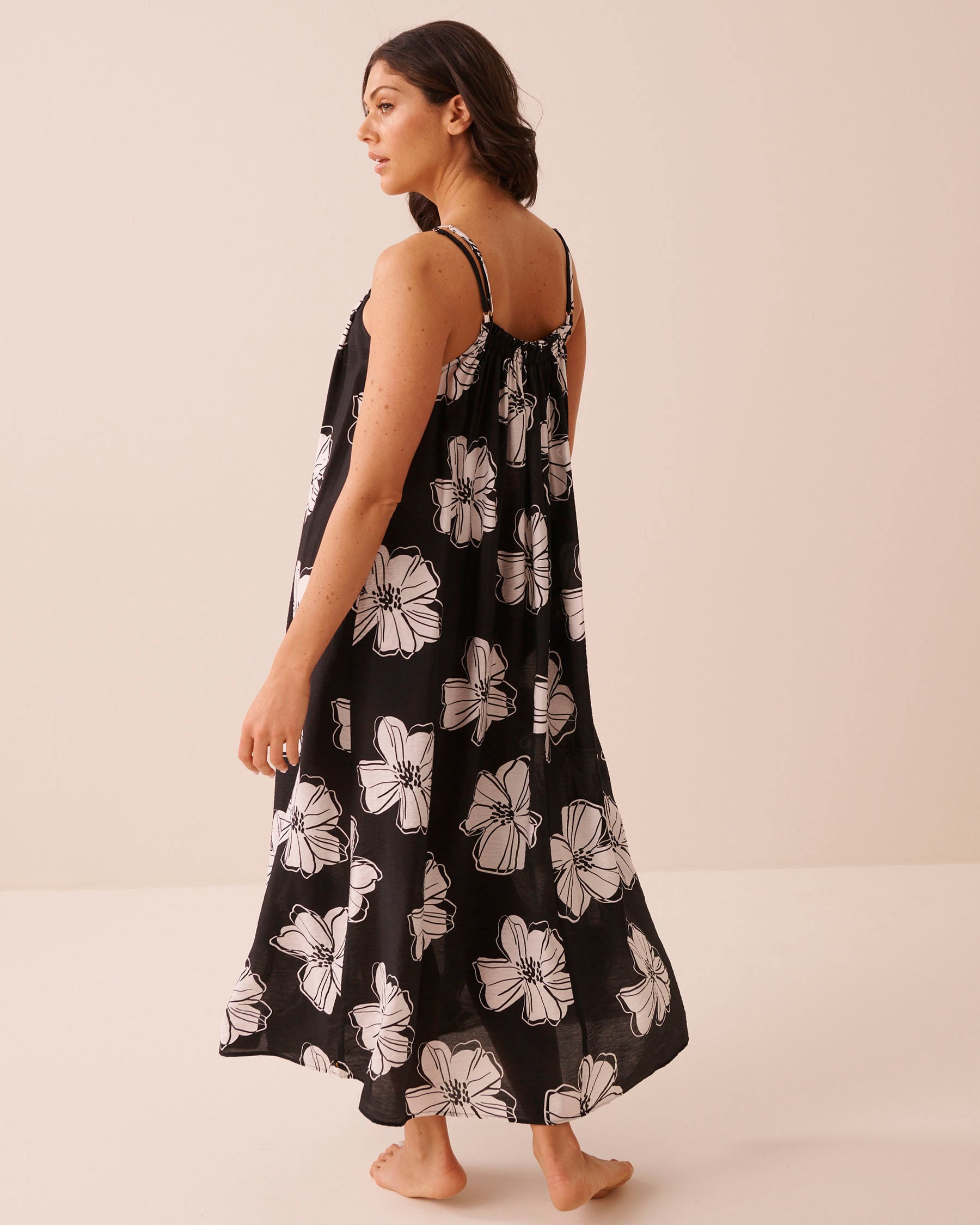 Tropical Floral High-Neck Maxi Dress