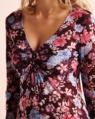Tropical Floral Mesh Short Dress