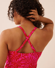 TROPICAL FUCHSIA D Cup Tie Front Bandeau Tankini Top