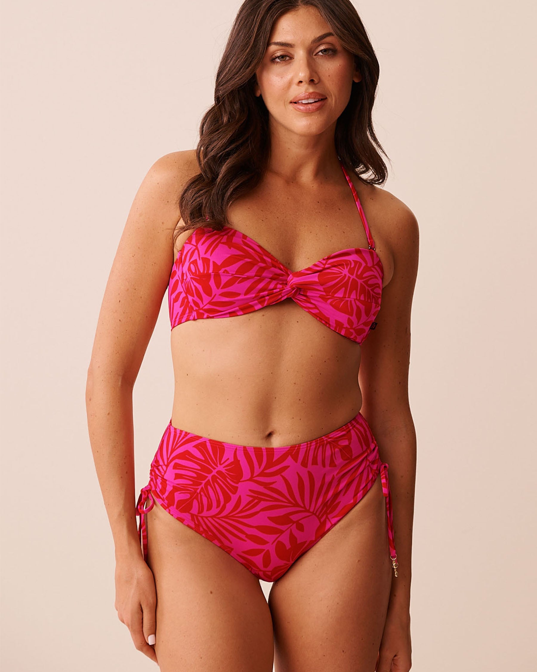 TROPICAL FUCHSIA Twisted Bandeau Bikini Top