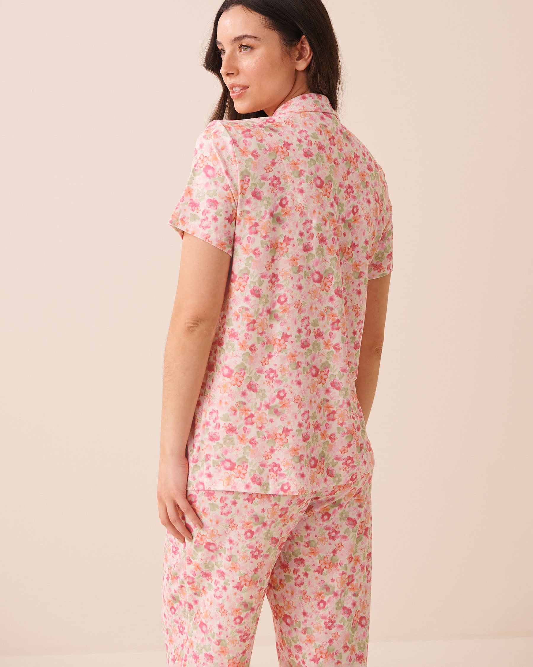 Watercolour Floral Print Super Soft Short Sleeve Button-down Shirt